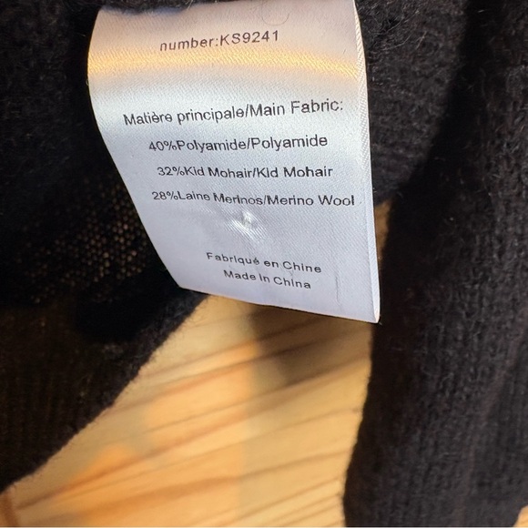 Sezane Black Pointelle Knit Cardigan Sweater Mohair Elegant Luxury Womens Large - Picture 3 of 12